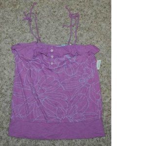 Womens Cami Shirt Hang Ten Purple Floral Large Banded Bottom Top Spaghetti Strap